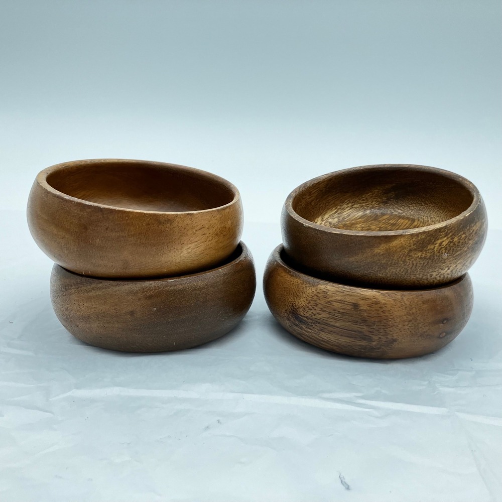 Wood Snack Bowls Set of 4 4in Brown Handcrafted Mid Century Style